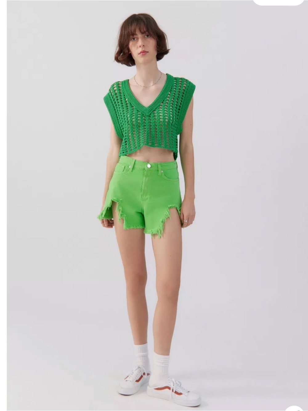 Urban Outfitters BDG Neon Green Chewed Out Distressed High Rise Denim Shorts -25